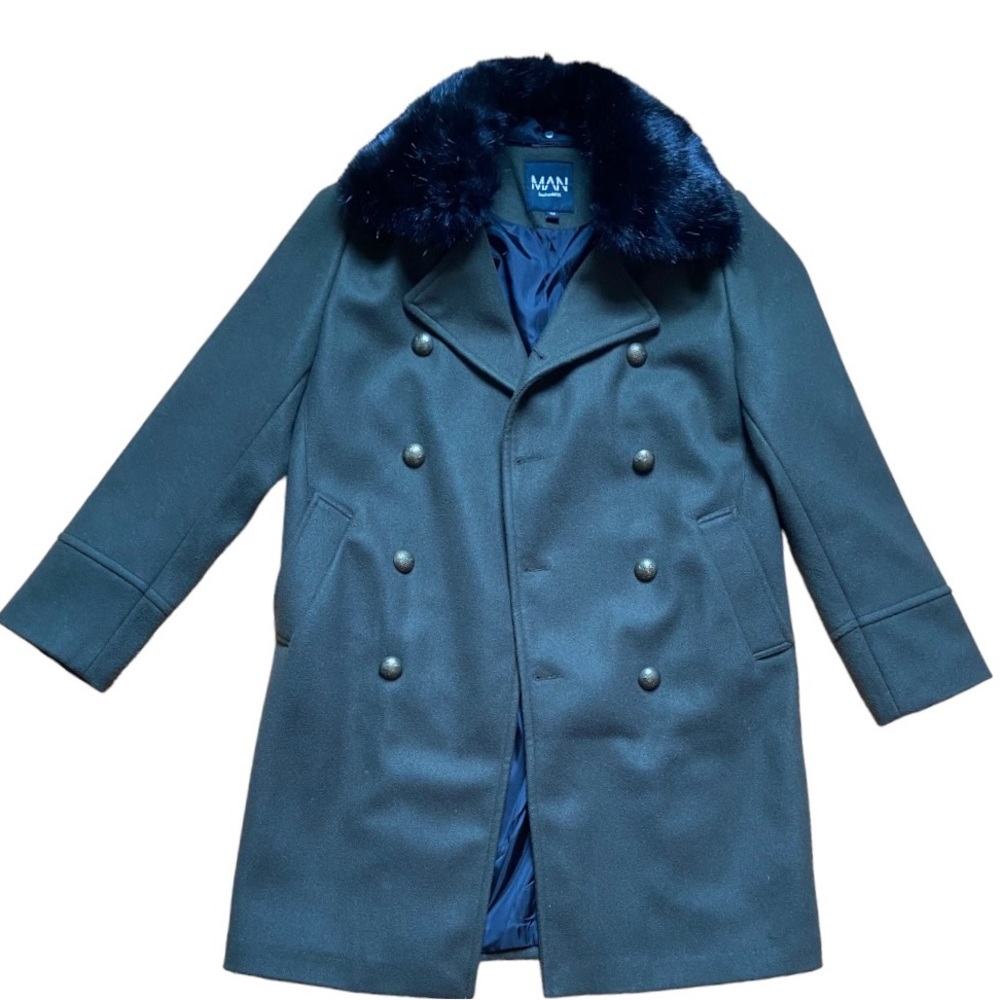 Faux Fur Collar Military Style Overcoat